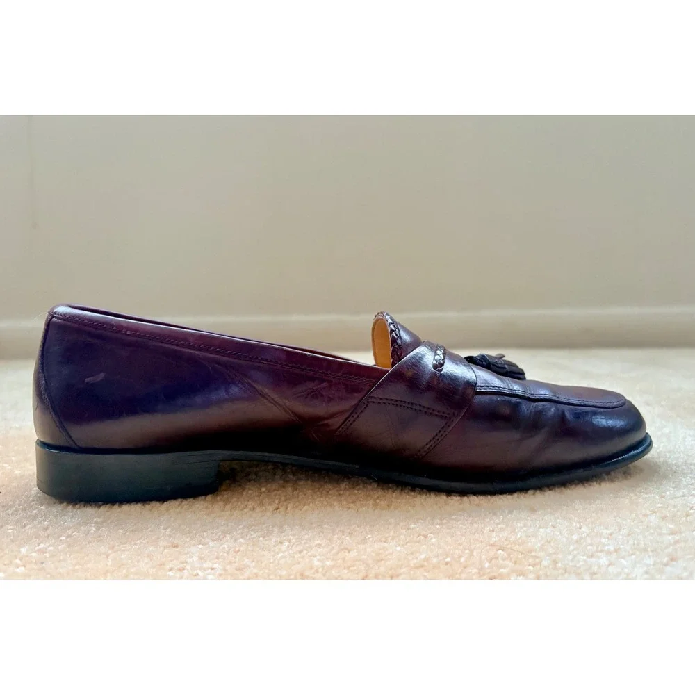 Johnston & Murphy Men Burgundy Leather Tassel Loafers Sz11 Preppy Dress Academia